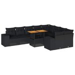 vidaXL Salon de jardin 10 Pièces avec coussins noir résine tressée acacia