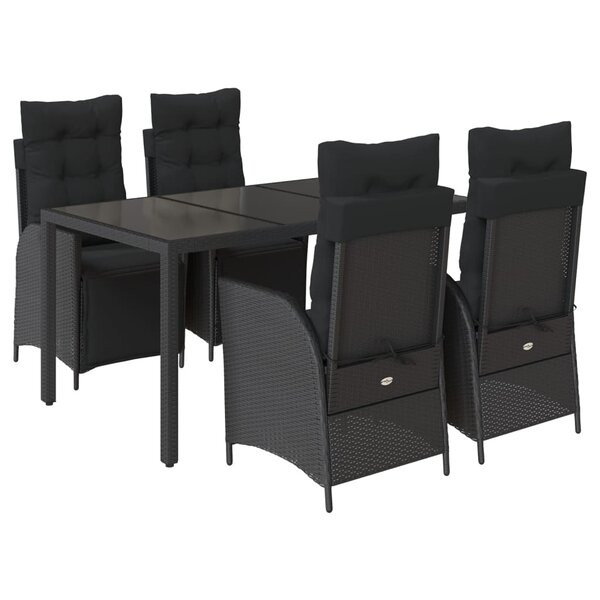 vidaXL Ensemble à manger de jardin coussins 5Pièces Noir Résine tressée