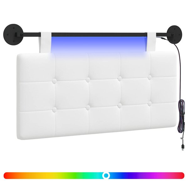 vidaXL Tête de lit suspendue Avec lumière LED Blanc Tissu