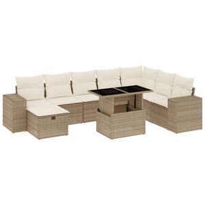 vidaXL Salon de jardin avec coussins 9 Pièces beige résine tressée