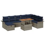 vidaXL Ensemble de canapé de jardin avec coussin 9 Pièces Gris Poly rotin
