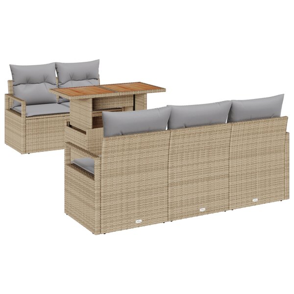 Ensemble de 6 pièces de canapé jardin avec coussins beige en poly rotin