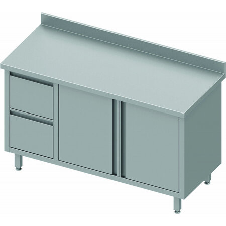 Table armoire basse inox adossée - porte battante & tiroirs - gamme 700 - stalgast -  - inox21300x700battante x700x900mm