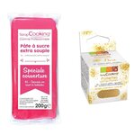 Pâte à sucre de couverture 200 g Fuchsia + paillettes dorées