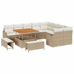 Ensemble de canapés de jardin 12 pièces avec coussins beige poly rattan acacia