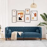 vidaXL Canapé Chesterfield avec traversins 3 places bleu velours