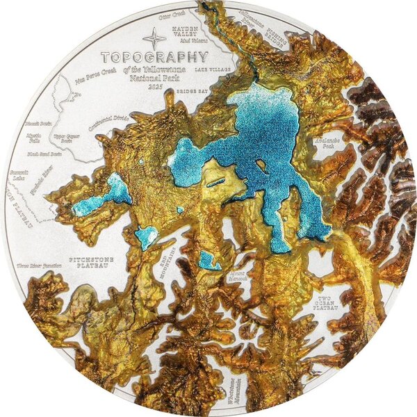 Monnaie YELLOWSTONE Topography 5 Oz Argent 25$ Cook Islands 2025 (PRÉCOMMANDE)