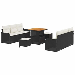 vidaXL Ensemble de canapé de jardin avec coussin 9 Pièces Noir et Crème