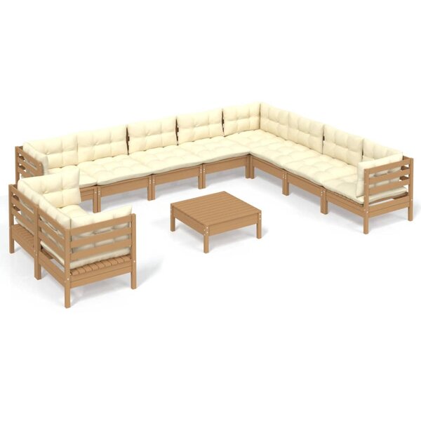 vidaXL Salon de jardin 11 Pièces avec coussins Marron miel Bois de pin