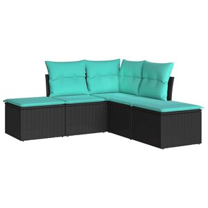 vidaXL Salon de jardin 5 Pièces avec coussins noir résine tressée