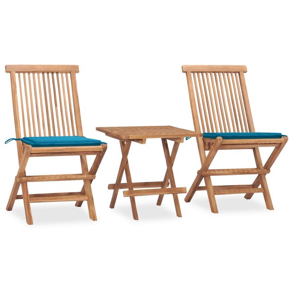 vidaXL Ensemble à manger d'extérieur pliable avec coussin 3 Pièces Teck