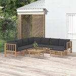 vidaXL Salon de jardin 9 Pièces avec coussins gris foncé bambou