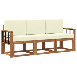 vidaXL Ensemble de canapés d'extérieur 3 pc Naturel et Crème