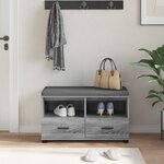 vidaXL Banc d'entrée avec coussin Gris Sonoma 80 x 38 x 46 cm
