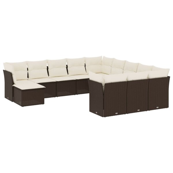 vidaXL Salon de jardin avec coussins 12 Pièces marron résine tressée