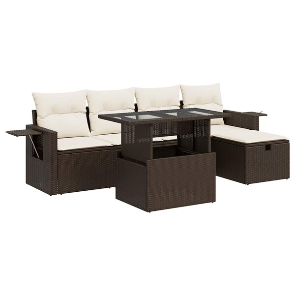 vidaXL Salon de jardin avec coussins 6 Pièces marron résine tressée