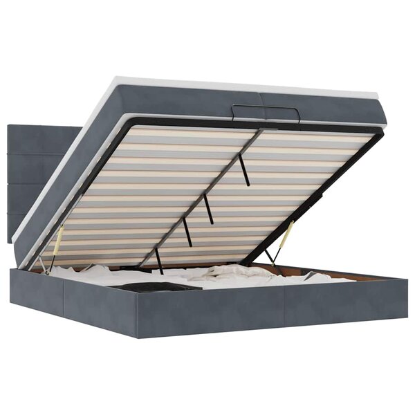 vidaXL Cadre de lit ottoman avec matelas gris foncé 200x200 cm velours