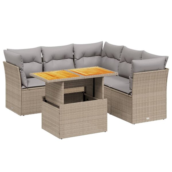 vidaXL Salon de jardin avec coussins 5 Pièces beige résine tressée