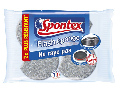 Spontex Flash Eponge Ne Raye Pas Spécial Plaques et Poêles 2x Plus Résistant Par 2 (lot de 3 soit 6 éponges)