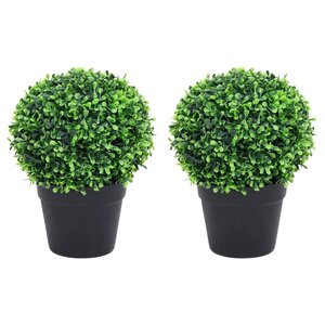 vidaXL Plantes de buis artificiel 2 Pièces avec pots Boule Vert 27 cm