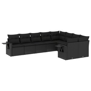 vidaXL Salon de jardin 9 Pièces avec coussins noir résine tressée