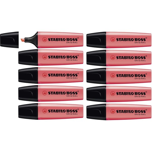 Surligneur BOSS ORIGINAL Rechargeable Pointe Biseautée 2-5 mm Rouge x 10 STABILO