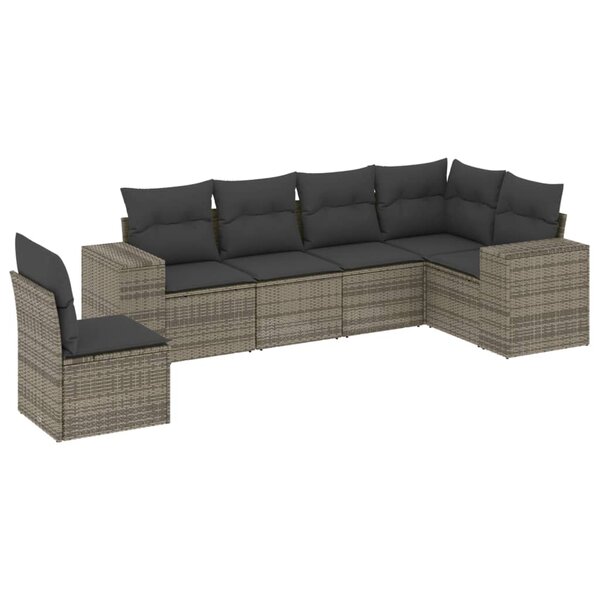 vidaXL Salon de jardin 6 Pièces avec coussins gris résine tressée