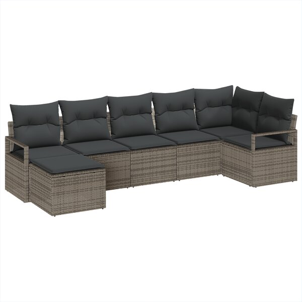 vidaXL Ensemble de canapé de jardin 7 pièces avec coussins en rattan poly gris
