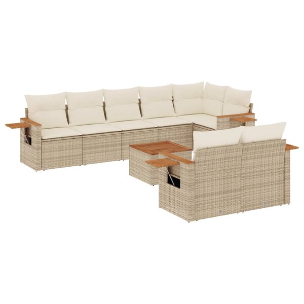 vidaXL Salon de jardin avec coussins 9 Pièces beige résine tressée