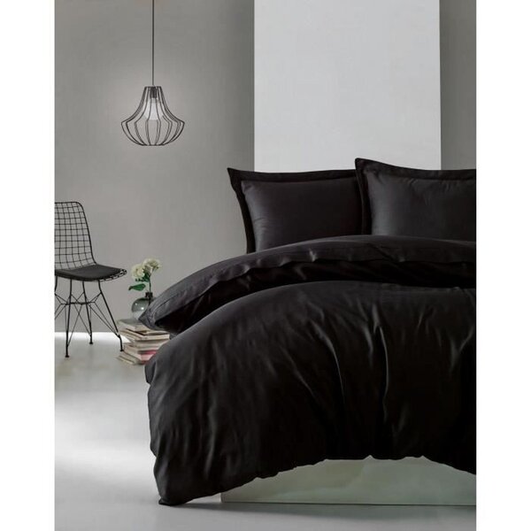 Parure de lit - housse de couette 220 x 240 + 2 taies d'oreiller 60 x 60 - Satiné coton - Noir