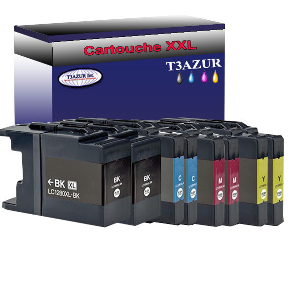 T3AZUR- Lot de 8 Cartouches compatibles avec Brother LC1240 / LC1280 XL pour Brother MFC-J6910CDW  MFC-J6910DW  MFC-J825DW