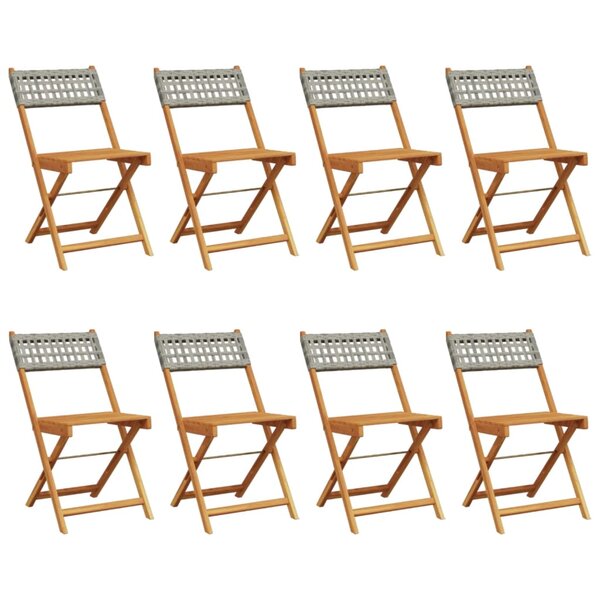 vidaXL Chaises de jardin pliantes lot de 8 gris poly rotin bois massif