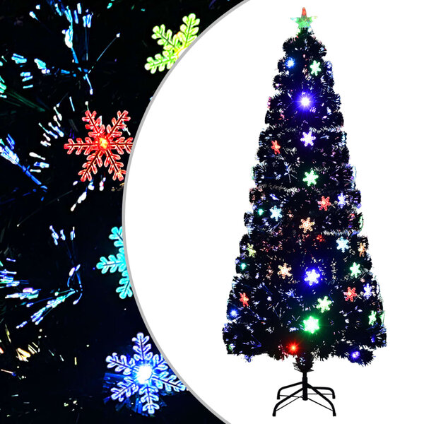 vidaXL Sapin de Noël et flocons de neige LED Noir 210 cm Fibre optique