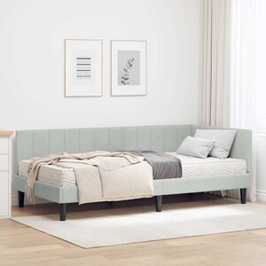 vidaXL Cadre de lit d'angle avec matelas 2 Pièces Gris clair Velours