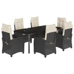 vidaXL Ensemble à manger de jardin coussins 7Pièces Noir Résine tressée
