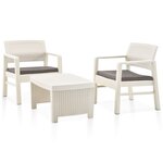vidaXL Salon de jardin 3 Pièces Plastique Blanc