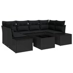 vidaXL Canapé de jardin 7 pièces avec coussins Noir Poly Rotin