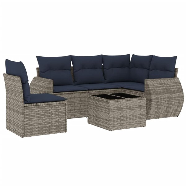 vidaXL Salon de jardin 6 Pièces avec coussins gris résine tressée