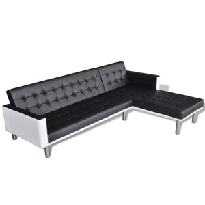 vidaXL Canapé-lit en forme de L similicuir noir