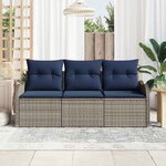 vidaXL Ensemble de canapé de jardin avec coussin 3 Pièces Gris polyrotin