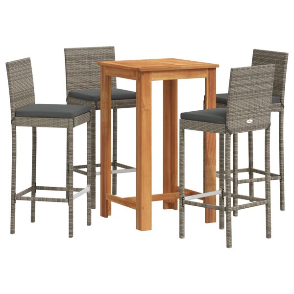 vidaXL Ensemble de bar de jardin 5 Pièces gris bois massif acacia rotin