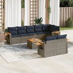 vidaXL Salon de jardin 9 Pièces avec coussins gris résine tressée