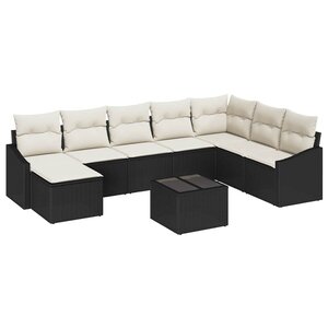 vidaXL Ensemble de canapé de jardin 9 Pièces Noir Poly rotin