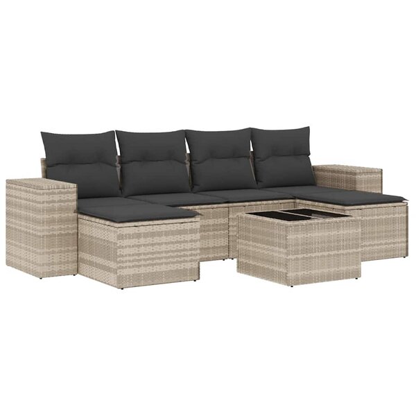 vidaXL Salon de jardin avec coussins 7 Pièces gris clair résine tressée
