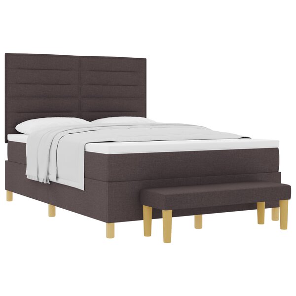 vidaXL Lit à ressort avec matelas et banc brun foncé 140x200 cm tissu