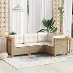 vidaXL Salon de jardin avec coussins 4 Pièces beige résine tressée