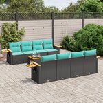 vidaXL Salon de jardin 9 Pièces avec coussins noir résine tressée