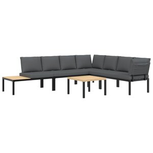 vidaXL Salon de jardin 5 Pièces avec coussins noir aluminium