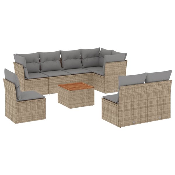 vidaXL Salon de jardin avec coussins 9 Pièces beige résine tressée