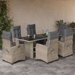 vidaXL Ensemble à manger de jardin et coussins 7 Pièces gris clair rotin